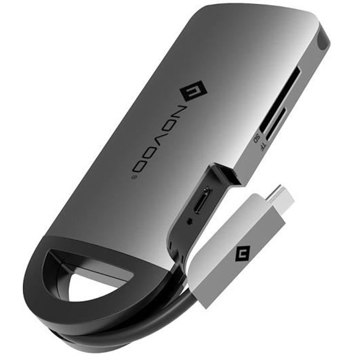 NOVOO USB C Hub 8-en-1 Adaptateur USB-C vers Type C 100W PD Port de Charge,4K HDMI,3xUSB 3.0,Lecteur de Carte SD&Micro SD,1Gbps LAN