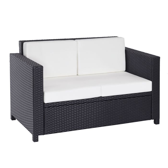 Canapé de jardin 2 places canapé droit 4 coussins déhoussables 130L x 70l x 80H cm résine tressée noire 130x70x80cm Noir