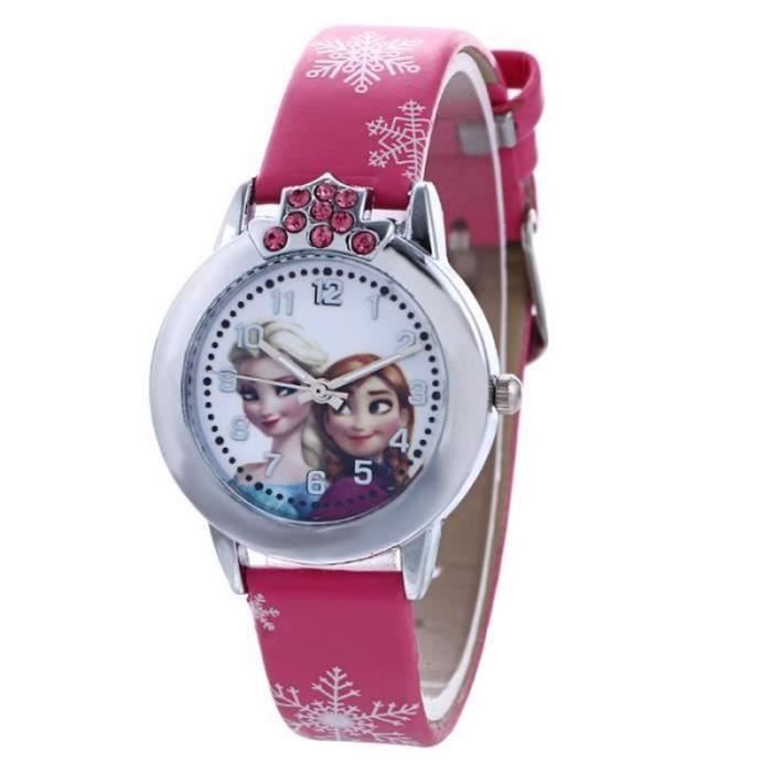 Montre Reine des Neiges Enfant Cuir PU Rose Vif dans écrin