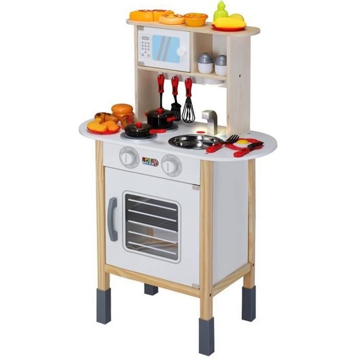 Cuisine pour enfants bois 57x29,5x77/83cm dinette cuisinière réglable hauteur 35 accessoires jeu éducatif enfant jouet d’imitation
