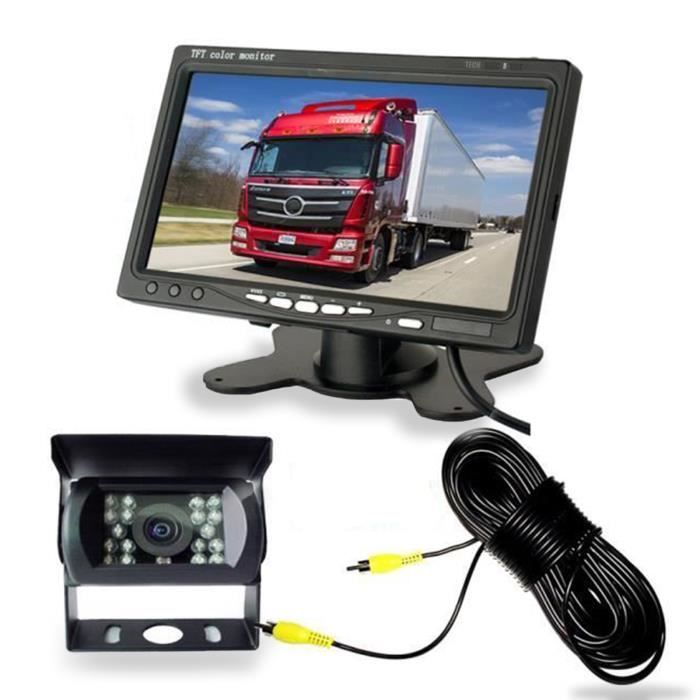 TD® Caméra de Recul 7 pouces Moniteur LCD,18 LED IR Nocturne Vision Caméra Arrière Kit 20m Câble 12V-24V Bus Remorque Camion RV