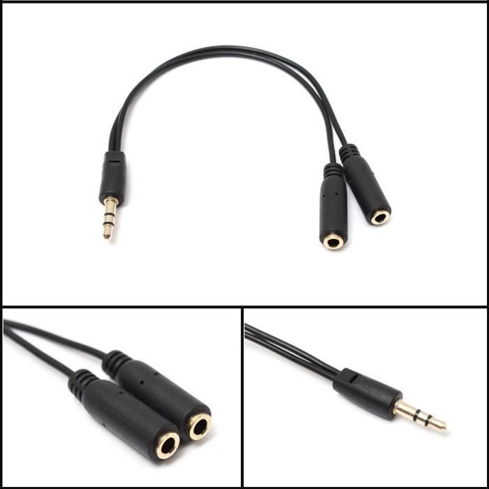 3.5mm Adaptateur Jack Cable Prise Male vers 2 Female Stéréo Audio Y Splitter
