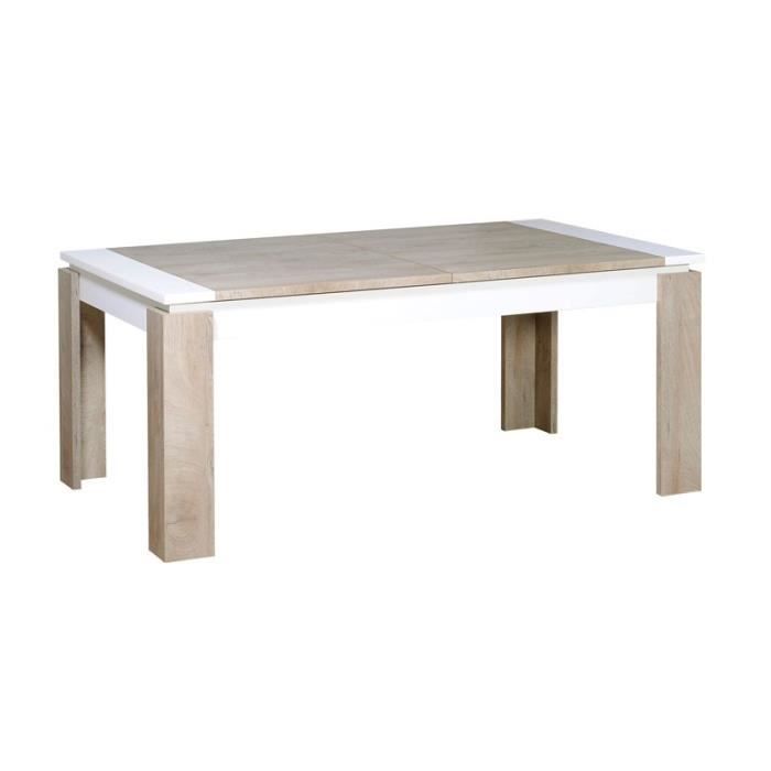 Table de repas à allonge Chêne délavé/Blanc mat - FLORINE - L 180 / 260 x l 100 x H 76