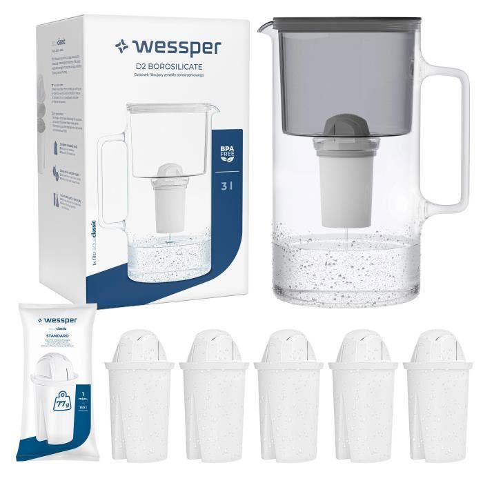 Caraffa Filtrante Wessper 2,7L Nero - Compatibile Con Filtri Brita, Per Frigorifero - Foto 5