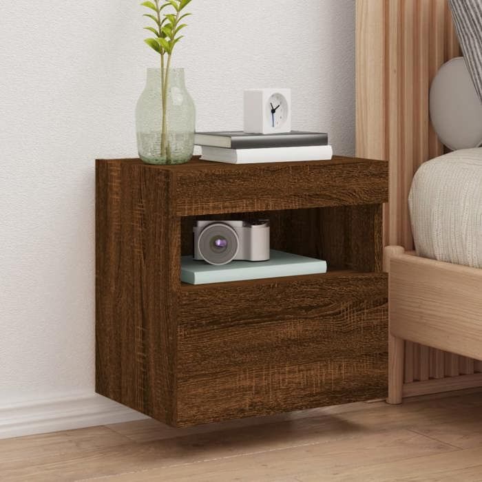 vidaXL Meuble TV Mural avec Lumières LED Armoire de Télévision Suspendue Meuble Télé Flottant Moderne Chêne Marron Bois 837181