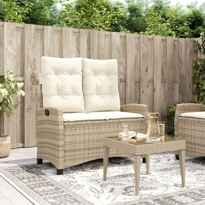 Banc inclinable - vidaXL - Beige - Résine tressée - Coussins amovibles - 2 personnes