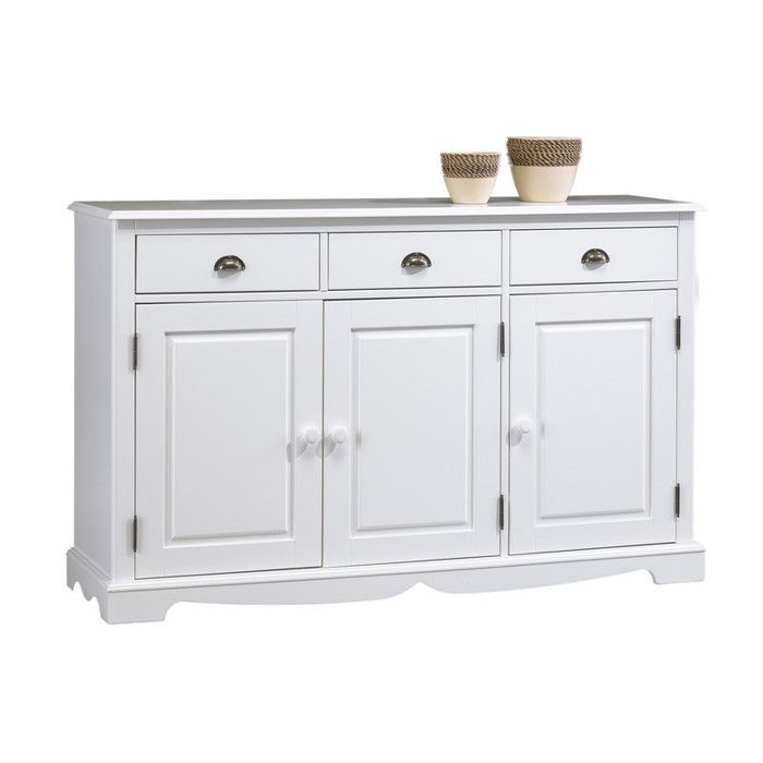 Buffet - Blanc - 3 Portes 3 Tiroirs - Style Anglais - 4 Niches - Bois Massif Buffet - Blanc - 3 Portes 3 Tiroirs - Style Anglais - 4 Niches - Bois Massif