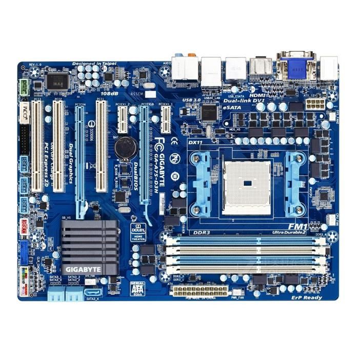 Acheter Carte mère GIGABYTE GA-A75-D3H AMD A75 Socket FM1 4xDDR3 SDRAM 64GB ATX Reconditionné - 62,00 € Carte mère GIGABYTE GA-A75-D3H AMD A75 Socket FM1 4xDDR3 SDRAM 64GB ATX Reconditionné - Gigabyte reconditionné disponible sur Cdiscount Seconde Vie