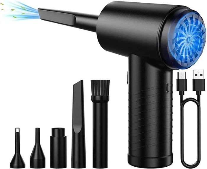 Souffleur à Poussière Électrique Rechargeable 130000 RPM - 3 Vitesses, Souffle Et Aspire En Un, Batterie 7500mAh, Kit Nettoyage PC Et Maison