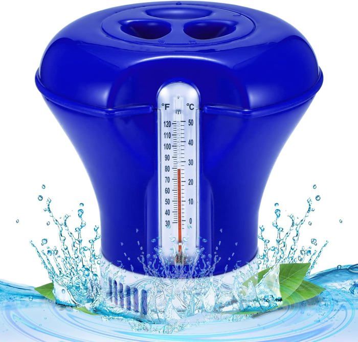 Grand Flotteur Doseur Piscine Avec Thermometre Pour Galets Chlore Ou