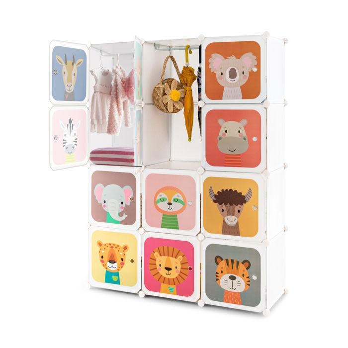 Armoire à 4 Étagères Avec Portes Pour Enfants - Meuble De Rangement Blanc/Noir, Réglable, Pour Chambre, Salon, Bureau