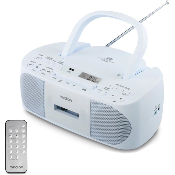 MEDION E65010 Radio Stéréo Portable Verte - Lecteur CD, Cassette, USB, FM Avec Télécommande
