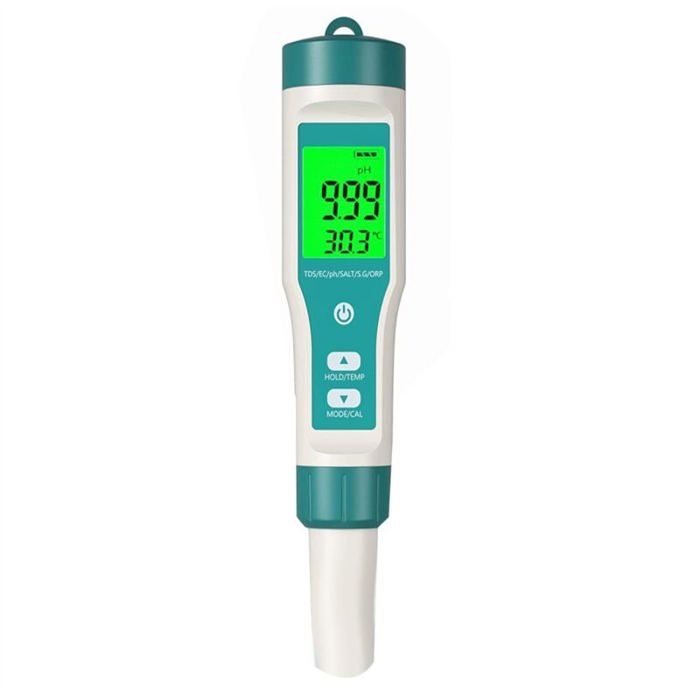 PH MèTre TDS MèTre 8-En-1 Testeur de PH MèTre EC MèTre Testeur de Sel Haute PréCision pour L/Piscine (8-En-1 PH MèTre) ODIPIE