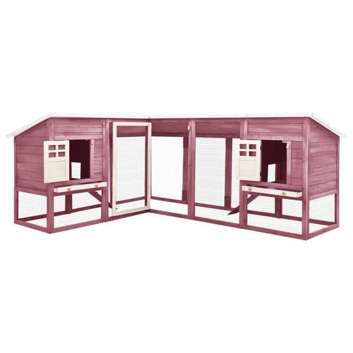 Clapier dextérieur - vidaXL - Bois de sapin - Moka et blanc - 250x192x105 cm