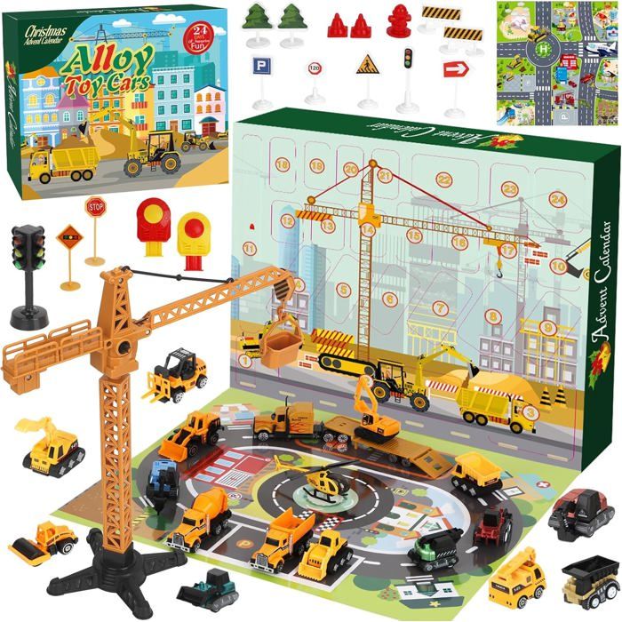 Calendrier De L'Avent 2025 Voitures à Friction - 24 Jouets à Collectionner - Cadeau De Noël Pour Enfants, Garçons, Filles