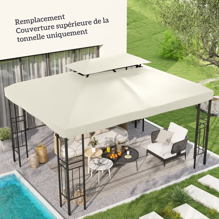 Toile de Rechange pour Pavillon Tonnelle Tente Polyester Haute Densité Imperméabilisé 180 g/m² 3 x 4 m Crème