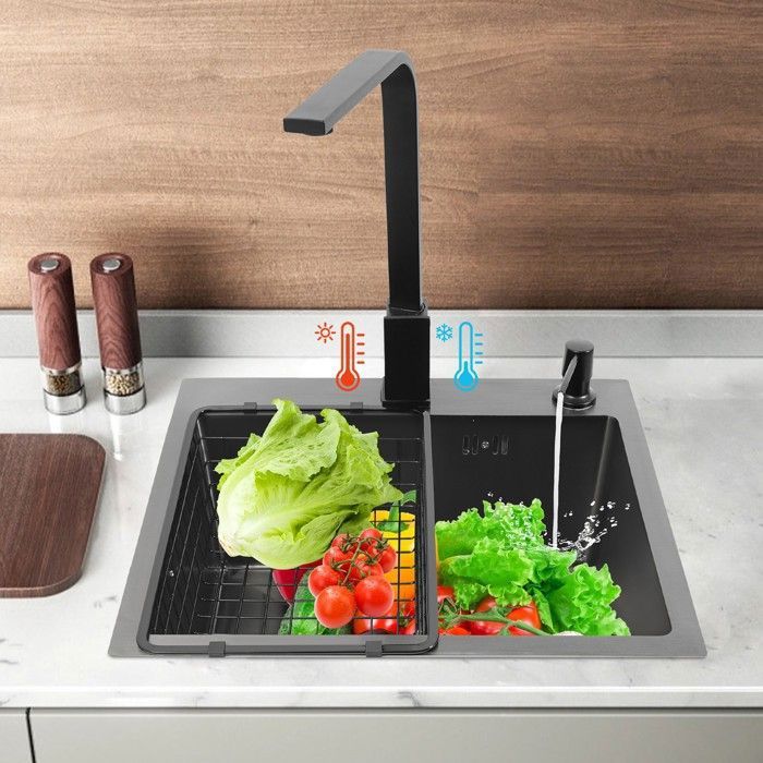 40 * 45 évier diamant noir + ensemble de lancement + panier dasphalte + savon noir + robinet
