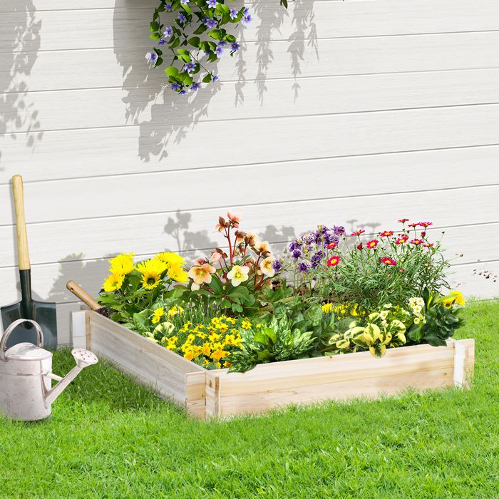 Jardinière en bois carré potager de jardin sans fond facile à assembler 100 x 100 x 16 cm en bois massif bois naturel