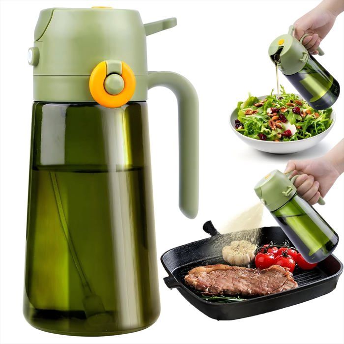 Pulvérisateur dhuile de cuisine - SWAPY - 470 ml - Anti-lumière - Protection UV - Verre brillant - Vert - Rechargeable