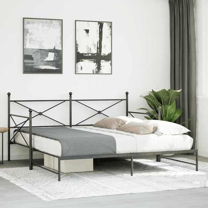 26712 Cadre de lit de jour - MEUBLECHIC - Canapé-lit - 1 PERSONNE - avec gigogne sans matelas noir 100x200 cm acierPrintemps/été 2