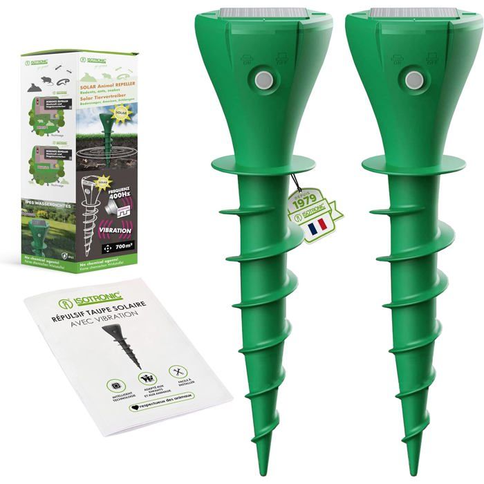 2 pièces Répulsif solaire pour taupes à visser et enficher I contre les campagnols et les taupes - Répulsif pour taupes sans carbure