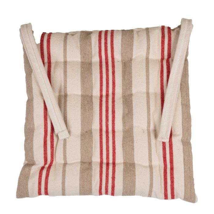 Galette de chaise matelassée à rayures en toile canevas Rouge 40x40 cm