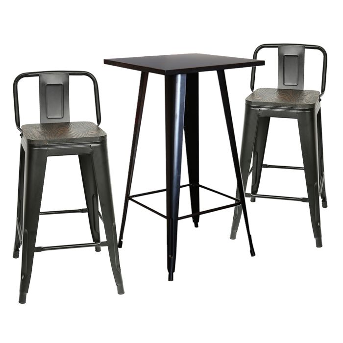 KEDIA Table de Bar et de Cuisine en Métal 60*60*110cm NOIR Pieds en Fer Noir Capacité de Charge élevée Style Industriel