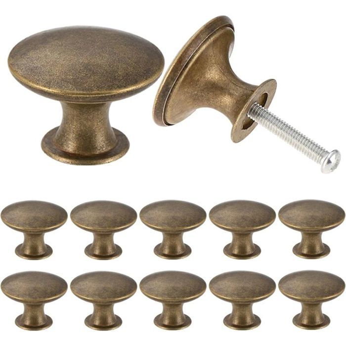 Boutons de placard - PZCC - 30 mm - Laiton antique - Lot de 12 - Facile à installer