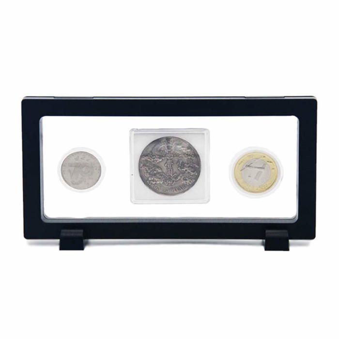 Lot De 2 Présentoirs Flottants 3D – 90x90 Mm – Noir – Pour Pièces, Timbres, Bijoux, Jetons – Effet Suspendu – Protection Contre La Poussière