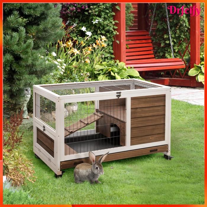 Comparer les prix de Clapier à lapin - AKOZON - 9136 - 2 étages - porte verrouillable - roulettes et bac coulissant