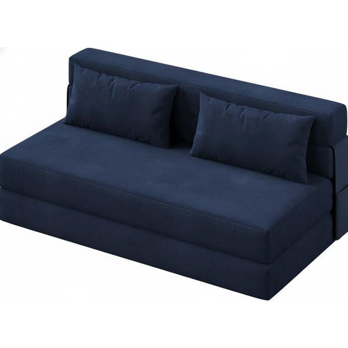 Canapé-lit pliant convertible 2 en 1 Fauteuil-lit matelas mémoire de forme et oreiller Housse amovible et lavable Bleu foncé