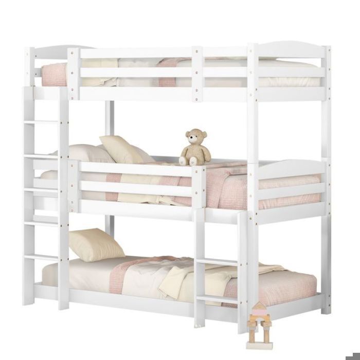 Lit triple enfant 3 places dimensions 204×1015×1935 cm structure robuste en bois sommier à lattes montage faci LITS SUPERPOSES