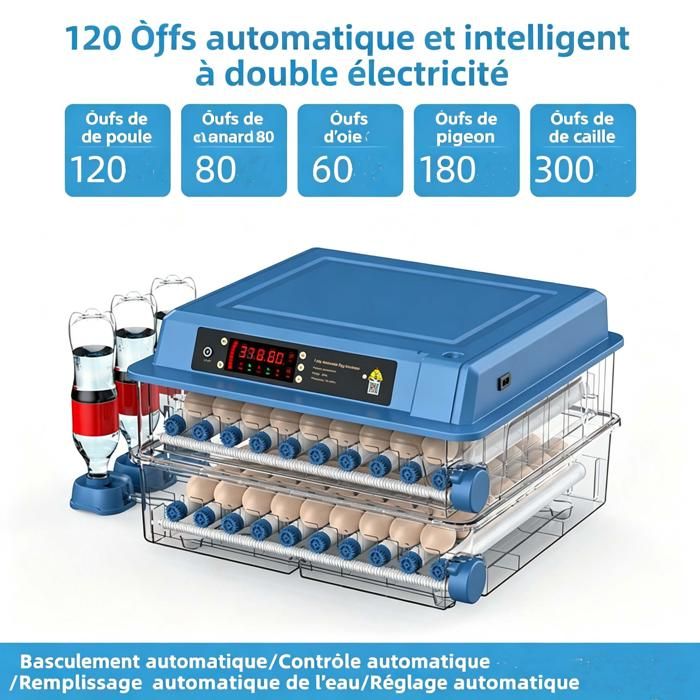 Meilleurs prix pour Couveuse automatique 120 œufs –Incubateur - pour œufs de poule canard caille oie–Contrôle température/humidite– Retournement auto
