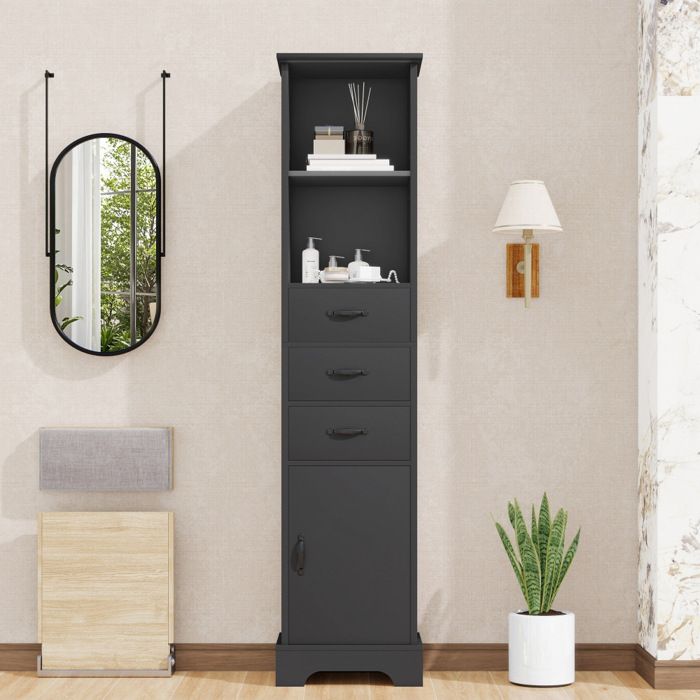 Meuble Colonne Salle de Bain Armoire 38 x 26 x 1725 cm -espace de Rangement -résistante à lhumiditéétagère réglable noir