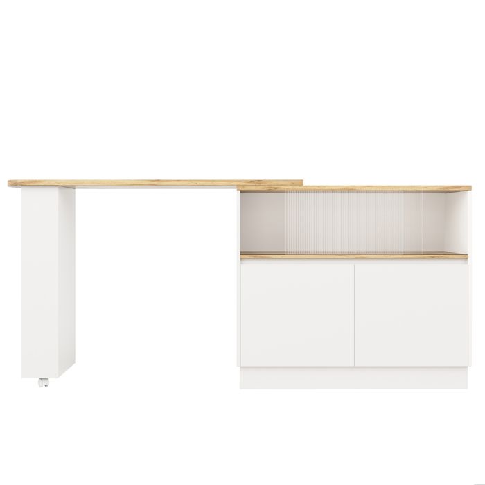 Buffet de cuisine rotatif 360° - Blanc - MDF - Porte coulissante en verre - 90 x 45 x 100 cm
