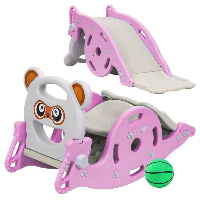 Toboggan enfant multifonction cheval à bascule avec panier de basket et balle jeu dintérieur pour tout petit design animal
