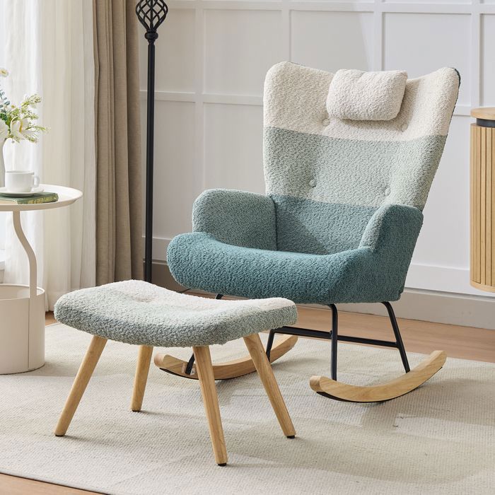 Rolipo Fauteuil à Bascule Patchwork Bouclette avec Repose-Pieds Chaise Relax Design Rayures Multicolores pour Salon Chambre
