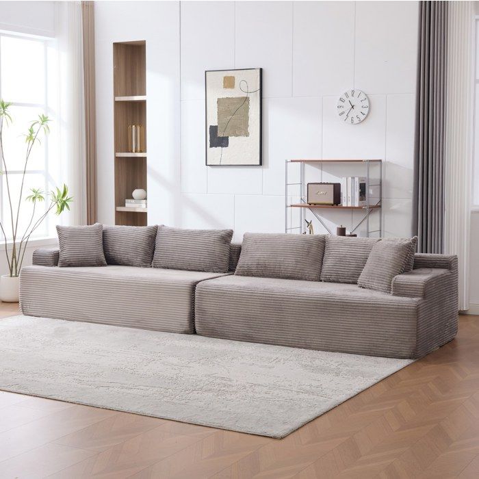 Canapé modulable compressé en chenille gris mousse 30D livré monté grand format