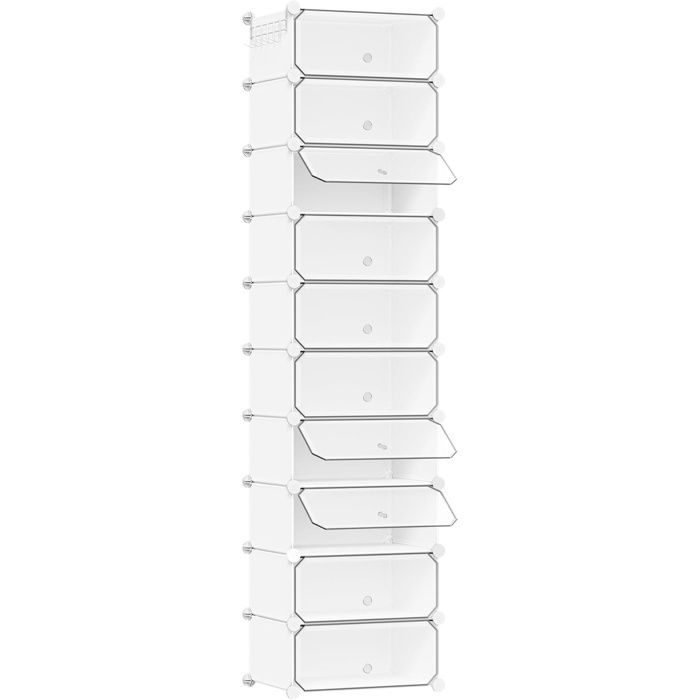 WOLTU Meuble à Chaussures Boîte à Chaussures Empilable avec 10 Compartiments pour Entrée、Chambre、Studio Blanc