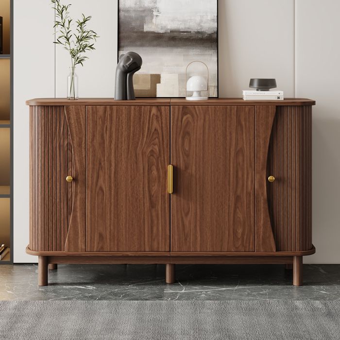Buffet - Noyer 140 cm - 2 portes coulissantes - Étagère réglable - Charge 60 kg