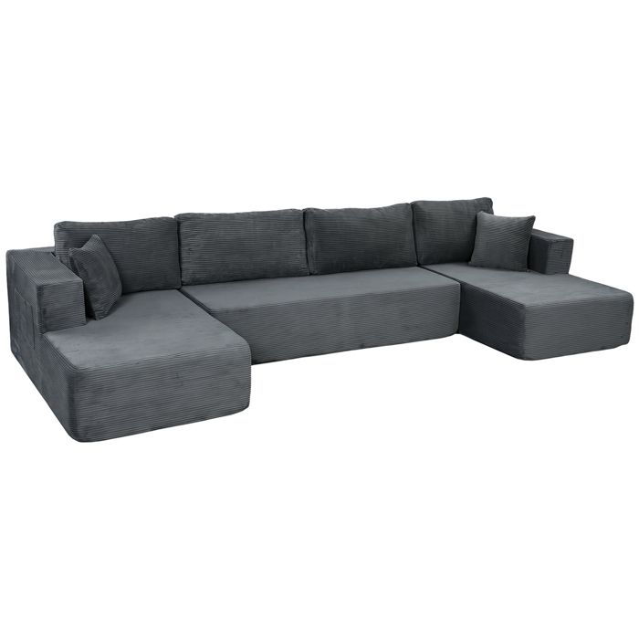 Canapé modulaire - HOMCOM - 4 places 2 méridiennes canapé 2 places 6 coussins - velours côtelé - 369 x 152 x 78 cm - gris Canapé modulaire - HOMCOM - 4 places 2 méridiennes canapé 2 places 6 coussins - velours côtelé - 369 x 152 x 78 cm - gris