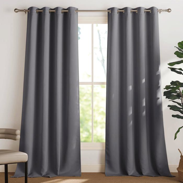 Lot de 2 Rideau Occultant Thermique Isolant Anti Froid et Chaleur 140x240 (lxH) Tenture Opaque à Oeillets Isolation Lumiere Uv