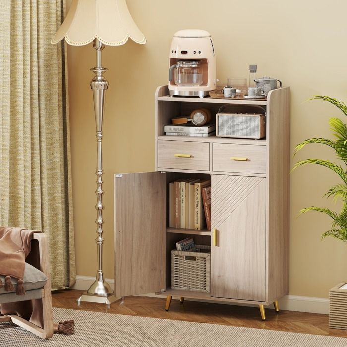 Armoire de rangement 113 cm étagère 3 positions ajustable 2 tiroirs + porte stable pour salon et salle à manger