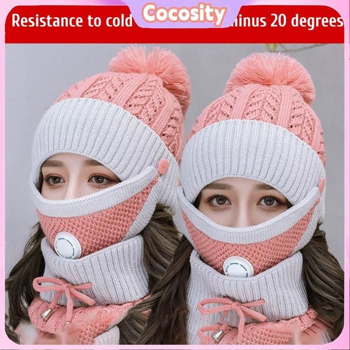 Cocosity ensemble écharpe et bonnet tricoté chaud Ensemble bonnet tricoté 3 en 1 pour lhiver avec doublure en polaire sport glace