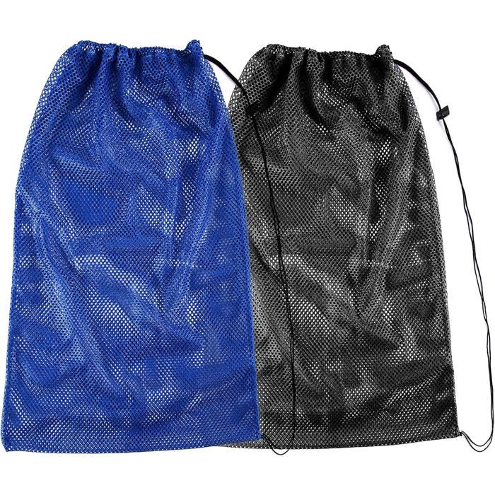Lot de 2 sacs filet de plongée grande capacité séchage rapide cordon bleu et noir 68 x 48 cm