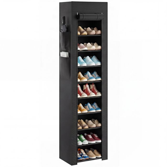 Étagère à Chaussures 20 Paires 10 Niveaux Range-Chaussures en Métal avec Housse Anti-Poussière Noir
