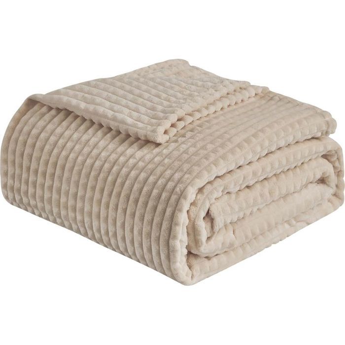 Plaid jacquard 3D - 150x200cm - Flanelle douce - Beige - Canapé/lit