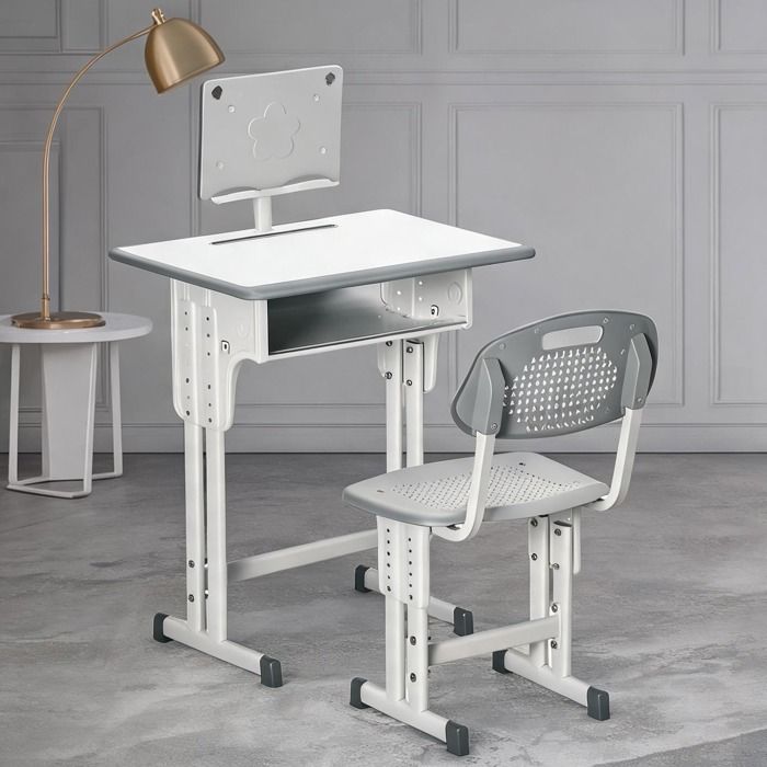 Ensemble bureau et chaise enfant réglable avec rangements 60x45x90-102 cm gris