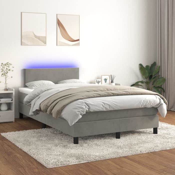 Lit à Sommier Tapissier 120x200 Cm Gris Clair Velours Côtelé - VidaXL, Bois, Design Contemporain