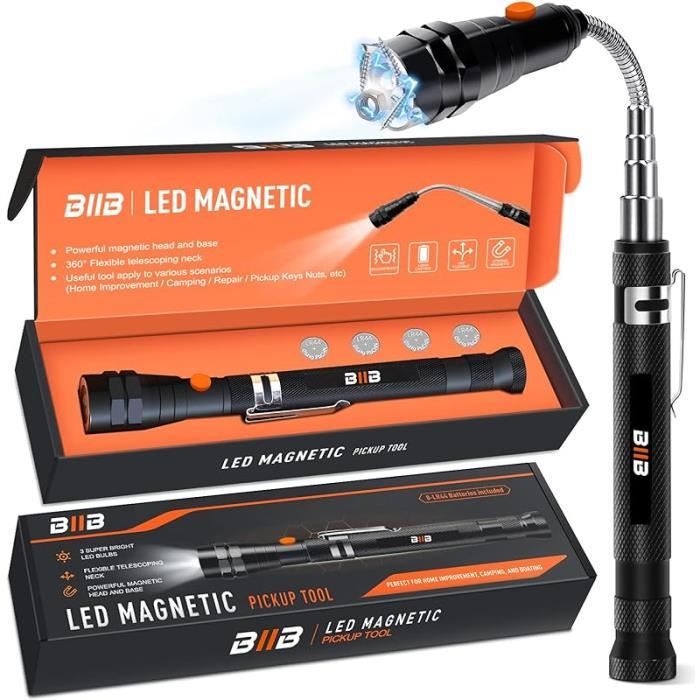 Lampe Torche Télescopique Magnétique LED - Extension Jusqu'à 57 Cm, Pivotante 360°, Outil De Ramassage